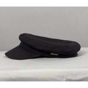 Gigi Pip Black Linen Baker Boy /News Boy Cap Size 59 M/L Womens Hat